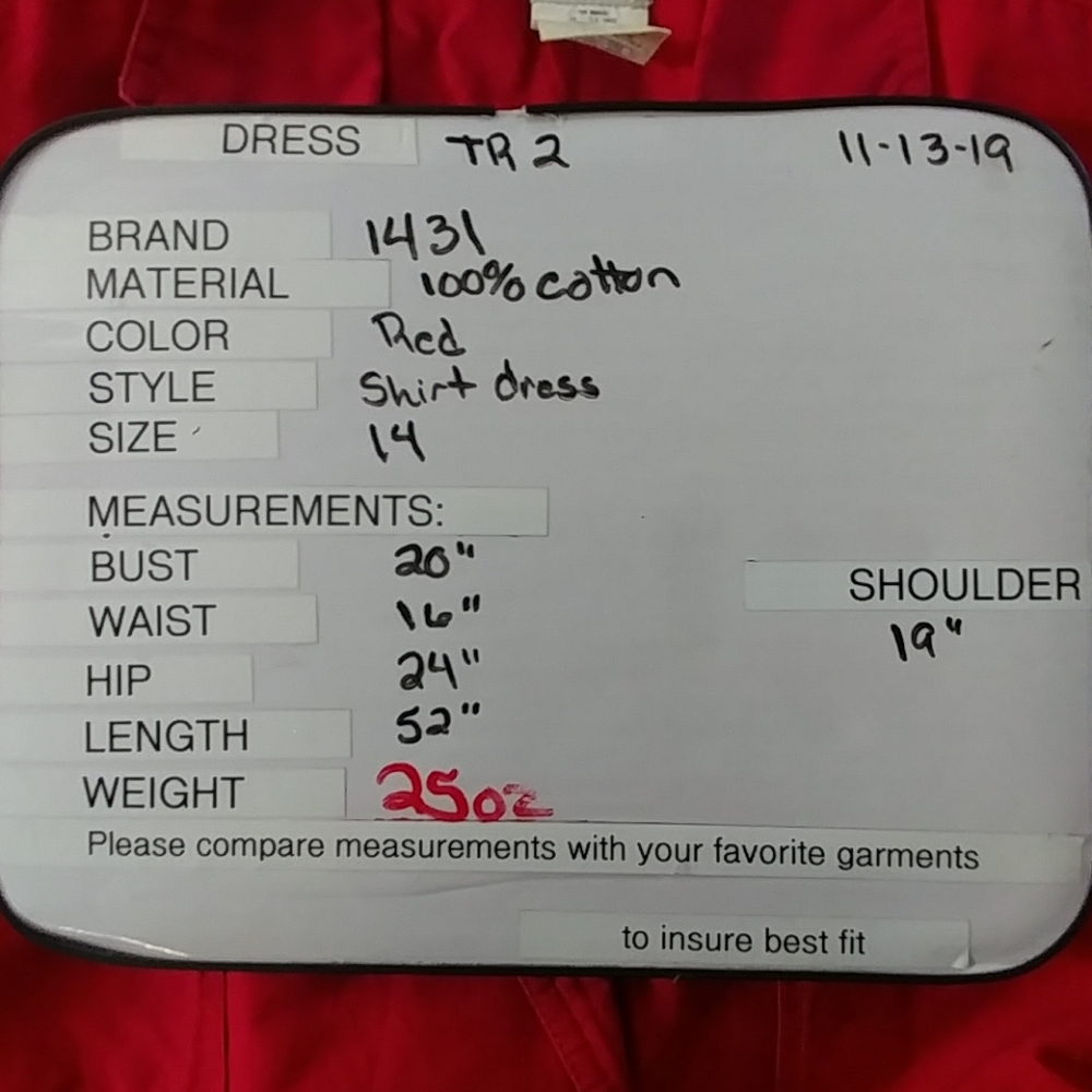 1431 Red Vintage look Shirt dress SZ 14 - Picture 5 of 5